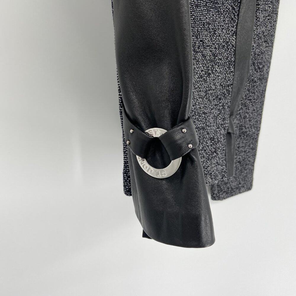 St. John Collection Gray Black Tweed Zip Jacket Leather Panels Size S - Picture 6 of 8